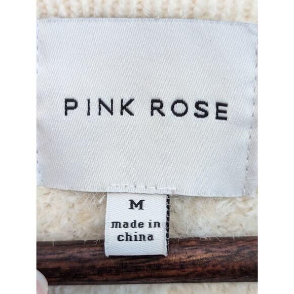 Pink Rose Women's Cream Zip Up Soft fuzzy Jacket Size Medium - Picture 3 of 6